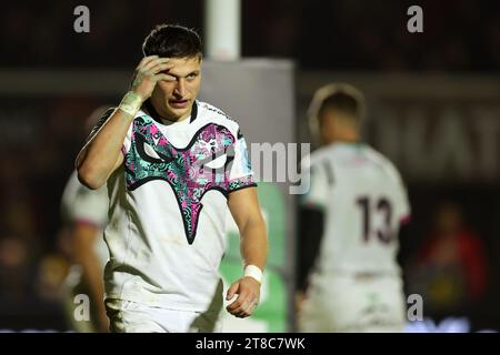 Newport, Royaume-Uni. 18 novembre 2023. Max Nagy des Ospreys regarde. United Rugby Championship, Dragons v Ospreys à Rodney Parade à Newport le samedi 18 novembre 2023. photo par Andrew Orchard/Andrew Orchard photographie sportive/Alamy Live News crédit : Andrew Orchard photographie sportive/Alamy Live News Banque D'Images