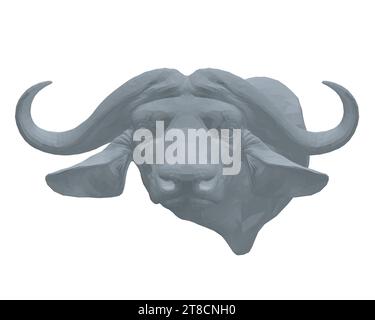 Modèle polygonal d'une tête de buffle avec de grandes cornes isolées sur fond blanc. Vue avant. 3D. Illustration vectorielle. Illustration de Vecteur