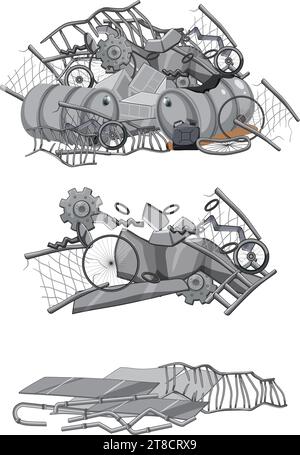 Une illustration colorée de dessin animé d'un tas de ferraille prête pour le recyclage Illustration de Vecteur