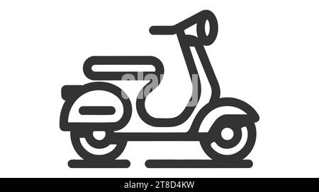 Icône de la ligne de scooter classique, symbole de transport, signe de vecteur de mobylette sur fond blanc, icône de moto de livraison dans le style de contour pour le concept mobile Illustration de Vecteur