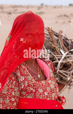 Une indienne du Rajasthan portant un voile Banque D'Images