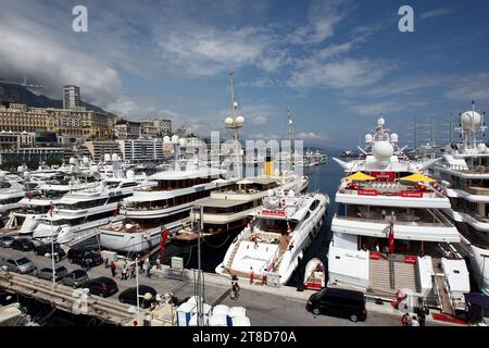 Photo de dossier datée du 12/05/2020 de la marina du circuit de Monaco, Monte Carlo. Les 1% les plus riches émettent autant d’émissions de CO2 que les deux tiers les plus pauvres de la population de la planète, selon un nouveau rapport d’Oxfam. En 2019, les émissions de carbone des 1 % les plus riches ont grimpé à 16 % du total mondial, ce qui équivaut à la quantité d'émissions produites par les cinq milliards de personnes les plus pauvres. Date de parution : lundi 20 novembre 2023. Banque D'Images