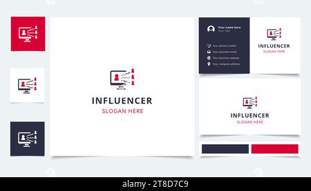 Design de logo d'influenceur avec slogan modifiable. Livre de marque et modèle de carte de visite. Illustration de Vecteur