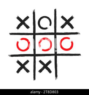 TIC tac toe xo jeu dessin à la main grille grille modèle illustration vectorielle isolée sur fond blanc. Symboles de jeu grunge line TIC tac toe. Illustration de Vecteur