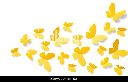 Mignon petits papillons jaunes sur fond blanc Banque D'Images