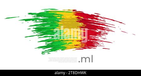 Drapeau Mali. Coups de pinceau, grunge. Rayures couleurs du drapeau malien sur fond blanc. Poster national de conception de vecteur, modèle, lieu pour le texte Illustration de Vecteur