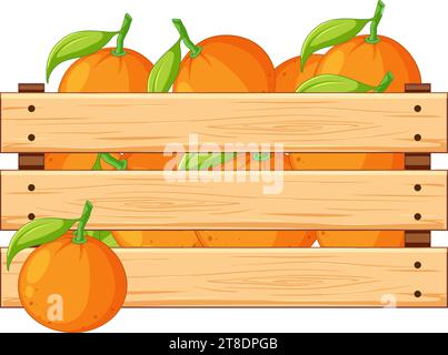 Une illustration de dessin animé vectoriel d'une caisse en bois remplie d'oranges, isolée sur un fond blanc Illustration de Vecteur