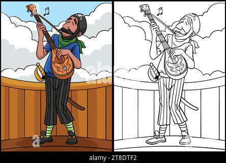 Pirate avec Guitar Coloriage page Illustration Illustration de Vecteur