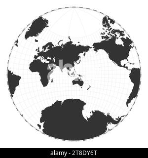 Carte du monde vectorielle. Projection conforme de Lagrange. Carte géographique du monde simple avec des lignes de latitude et de longitude. Centré sur une longitude de 120 degrés W. Vecto Illustration de Vecteur