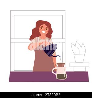 femme barista de dessin animé préparant le café Illustration de Vecteur