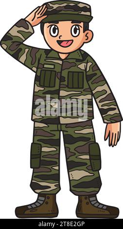 Saluting Soldier Cartoon Colored Clipart Illustration de Vecteur