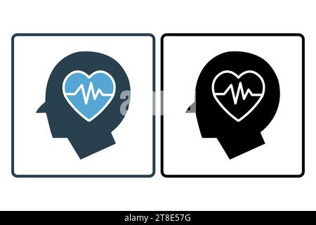icône de santé mentale. icône d'impulsion de tête humaine, cerveau médical et cœur. icône liée à la santé mentale, la méditation, le bien-être. style d'icône solide. vect. simple Illustration de Vecteur