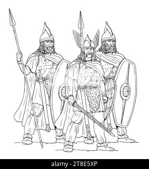 Roi gaulois et chef Vercingétorix. Dessin des guerriers galliques antiques. Banque D'Images