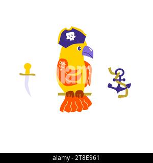 pirate perroquet de dessin animé mignon - personnage de dessin animé Illustration de Vecteur