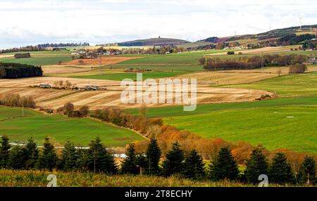 Dundee, Tayside, Écosse, Royaume-Uni. 20 novembre 2023. Météo au Royaume-Uni : dans la région rurale de Dundee, un soleil hivernal précoce avec un temps doux crée des paysages spectaculaires des collines Sidlaw et de la vallée de Strathmore. Crédit : Dundee Photographics/Alamy Live News Banque D'Images