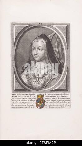 32. MARIE DE BOVRGOIGNE, fille de CHARLES HARDY, épouse MAXI-MILIEN d'AVSTRICHE, fils de l'empereur FRÉDÉRIC 111. Et de LEONORA fille d'EDOVARD Roi du Portugal, malgré les trauerses de LOVYS 1, Roi de France, qui lui demanda en mariage le Dauphin son fils, âgé de seulement 8 ans. Elle est tombée d'un cheval, allant à la chasse, et est morte alors qu'elle était encore enfant, en l'an 1482. Enterrée à Bruges, et son cœur à Anvers, près de sa mère ISABELLE, à S.Michel Banque D'Images