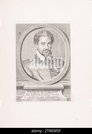 AD. Pinx. M. Aubert Sculp. CHARLES DE LORRAINE. Duc de Mayenne, pair, amiral, et grand chambellan de France, Chevalier des ordres du Roi, Gouverneur de Bourgogne & c.. Né le 26. Mars 1554. Mort à Soissons le 3. Octobre. 1611 Banque D'Images