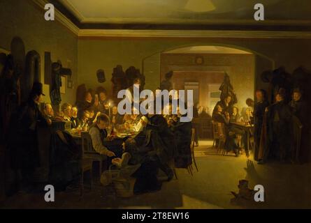 Artistes dans Finck Coffeehouse à Munich, Wilhelm Bendz, 1804-1832, 1832, peinture, peinture de genre, en 1830, Wilhelm Bendz, élève d’Eckersberg, avait reçu une bourse de voyage et avait quitté le Danemark l’année suivante. Comme d'habitude, Rome était le but, mais Bendz a pris son temps sur le voyage. L’un des premiers endroits qu’il visita à Munich fut l’Hostellerie de Finck, lieu de rencontre des artistes munichois. Là, Bendz espérait rencontrer son ami, le peintre paysagiste de Hambourg Christian Morgenstern Banque D'Images