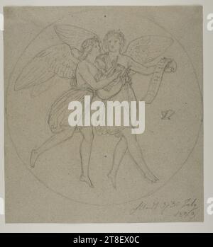 Genii de la poésie et de l'harmonie, Bertel Thorvaldsen, 1770-1844, 1843, dessin, papier, carton, couleur, Graphite, dessiné, hauteur 218 mm, largeur 199 mm, dessin, européen, modernité (1800 - 1914 Banque D'Images