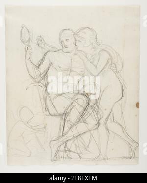 Hercule, Omphale, et Cupidon, Bertel Thorvaldsen, 1770-1844, dessin, papier, couleur, craie, Carboncrayon, couleur, Graphite, dessiné, hauteur 225 mm, largeur 189 mm, dessinateur, dessin, européen, modernité (1800 - 1914 Banque D'Images