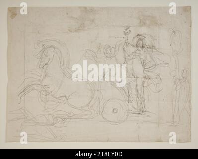 Alexandre le Grand dans son chariot triomphal, Bertel Thorvaldsen, 1770-1844, 1811 - 1813, dessin, papier, couleur, Graphite, dessiné, hauteur 252 mm, largeur 343 mm, dessin, européen, modernité (1800 - 1914 Banque D'Images