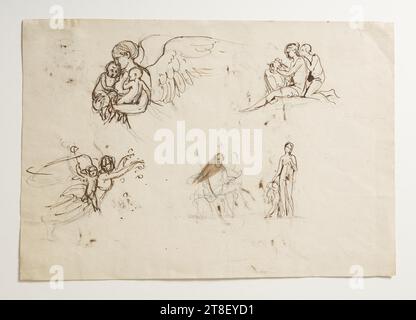 Nuit. Femme tressant une guirlande. Jour. Homme assis (Anacréon?). Vénus et Cupidon, Bertel Thorvaldsen, 1770-1844, ca. 1815, dessin, papier, couleur, encre, couleur, Graphite, dessiné, hauteur 292 mm, largeur 422 mm, dessinateur, dessin, européen, modernité (1800 - 1914 Banque D'Images