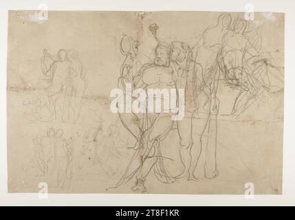 Hercule, Omphale, et Cupidon, Bertel Thorvaldsen, 1770-1844, dessin, papier, couleur, Graphite, dessiné, hauteur 246 mm, largeur 420 mm, dessin, européen, modernité (1800 - 1914 Banque D'Images