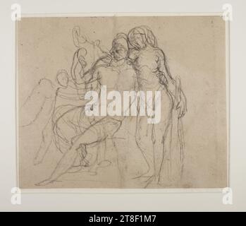 Hercule, Omphale, et Cupidon, Bertel Thorvaldsen, 1770-1844, dessin, papier, couleur, craie, Carboncrayon, dessiné, hauteur 164 mm, largeur 199 mm, dessin, dessin, européen, modernité (1800 - 1914 Banque D'Images