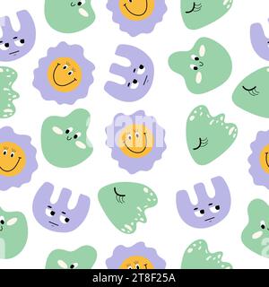Motif coloré avec des figures souriantes abstraites. Conception vectorielle heureuse sans couture mignonne. Illustration de Vecteur