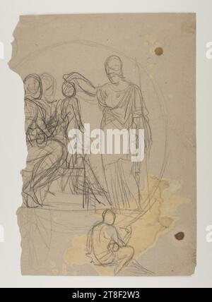 Minerva ajoute une âme à l'être humain créé par Prometheus, Bertel Thorvaldsen, 1770-1844, 1805 - 1808, dessin, papier, couleur, craie, Carboncrayon, dessiné, hauteur 280 mm, largeur 200 mm, dessin, européen, modernité (1800 - 1914 Banque D'Images