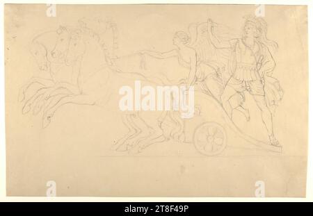 Alexandre le Grand dans son chariot triomphal, dessin, papier, couleur, Graphite, dessiné, hauteur 216 mm, largeur 339 mm, dessin, dessin, européen Banque D'Images