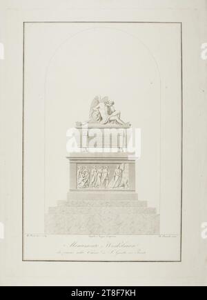 Monument à Johann Joachim Winckelmann, A. Bernatti, pas avant 1827, Art graphique, gravure sur acier, Johann Joachim Winckelmann (1717-1768) est arrivé en Italie en 1755 et y est resté jusqu'à sa mort en 1768. Le monument à sa mémoire a été érigé dans la Cattedrale di San Giusto à Trieste. Photographié dans cette gravure sur acier, il a été réalisé par Antonio Bosa (1780-1845) et reste l’œuvre la plus importante de Bosa., papier, couleur, encre d’imprimerie, gravure sur acier, Printet, hauteur (format de la plaque) 510 mm, hauteur (format du papier) 600 mm, largeur (format de la plaque) 368 mm, largeur (format du papier) 410 mm, A. Bosa inv. e sculpter. Banque D'Images