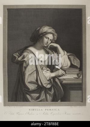 La Sibylle persane, Pietro Antonio Leone Bettelini, 1763-1829, 1797, Art graphique, gravure sur cuivre, papier, couleur, encre d'imprimante, gravure sur cuivre, Printet, hauteur (format de la plaque) 452 mm, hauteur (format du papier) 540 mm, largeur (format de la plaque) 350 mm, largeur (format du papier) 435 mm, Francisco Barbieri vulge Guercino pinxit, Stephanus Tefanelli Delin, Petro Bettelini Sculp. Romae 1797, SIBYLLA PERSICA, A Tabula Francisci Barbieri in Aedibus Capitolinis Romae asservata, Design graphique, européen, Lumières (1690 - 1800), Italie, Latium, Rome Banque D'Images