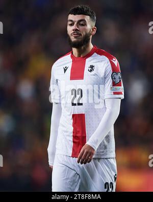 Georges Mikautadze de Géorgie en action lors du match de qualification de l'UEFA Euro 2024 entre l'Espagne et la Géorgie, le groupe A, date 10, a joué à Jose Zorilla Banque D'Images