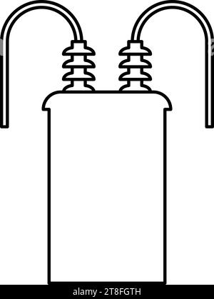 Transformateur électrique haute tension énergie de la sous-station puissance contour ligne contour icône couleur noire illustration vectorielle image mince style plat simple Illustration de Vecteur