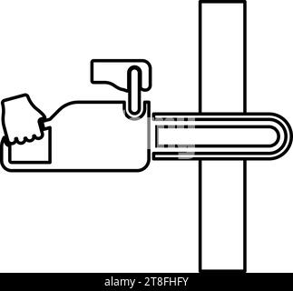 Scie à chaîne planche à bois woodchopper concept bûberjack arborist coupe déforestation pruneaux sprinking contour contour ligne icône vecteur de couleur noir Illustration de Vecteur