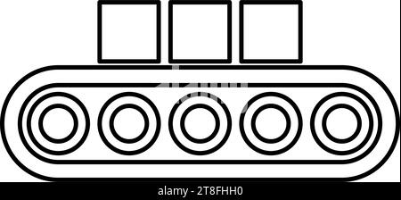 Bande transporteuse aéroport bande bagage passagers ligne de production de boîte à bagages de fabrication automatisée contour ligne de contour icône vecteur de couleur noir Illustration de Vecteur