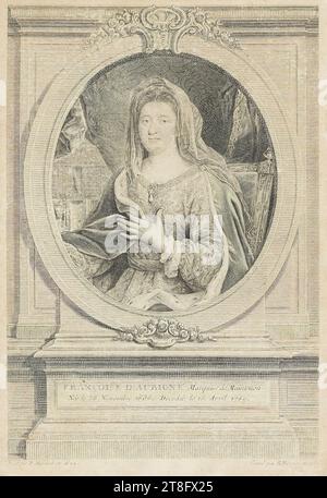 FRANÇOISE d'AUBIGNÉ Marquise de Maintenon, née le 28 novembre 1635. Décédé le 16 avril 1719. Peint par P. Mignard en 1694. Gravée par E. Ficquet en 1759 Banque D'Images