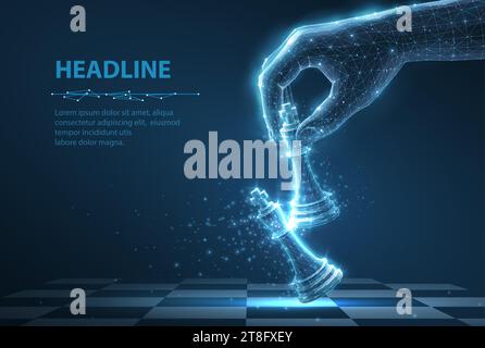 Le roi des échecs dans la main numérique bat l'autre genre. Victoire de l'IA, stratégie d'échecs Illustration de Vecteur