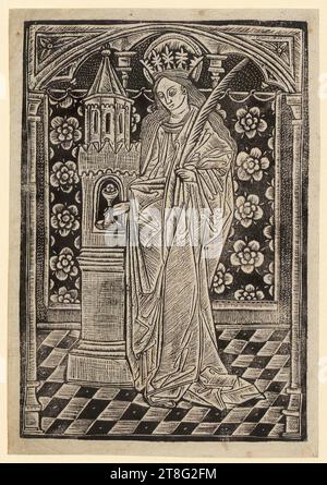 Anonyme (date inconnue), allemand, artiste:in Israhel van Meckenem (1440, 1445 UM - 1503), d'après, Sainte Barbara, origine de l'impression : vers 1465, métal coupé, taille de la feuille : 19,2 x 13,3 cm Banque D'Images