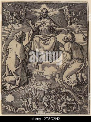 Marcantonio Raimondi (1470, 1482 UM - UM 1527, 1534), artiste Albrecht Dürer (1471 - 1528), copie d'après, jugement dernier, feuille 37 de la série 'la passion du Christ', origine de l'impression : 1510 - 1515, gravure sur cuivre, taille de la feuille: 12,6 x 9,8 cm, petit bloc de titre central inférieur non monogrammé Banque D'Images