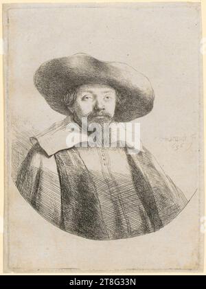 Rembrandt Harmensz. Van Rijn (1606 - 1669), artiste, Jeune homme au chapeau de velours (Petrus Sylvius?), Rembrandt Harmensz. Van Rijn (1606 - 1669), artiste, Portrait de Samuel Menasseh ben Israel Manoel Dias Soeiro, support d'impression : 1636, gravure, taille de la feuille : 15,4 x 11,3 cm, milieu droit signé et daté 'Rembrandt f,1636 Banque D'Images