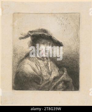 Ferdinand bol (1616 c. - c. 1680), Portrait d'un jeune homme avec béret à plumes, date d'impression : 1642, gravure et point sec, taille de la feuille : 11,8 x 10,3 cm, signé et daté en haut à droite 'fbol. f., 1642 Banque D'Images