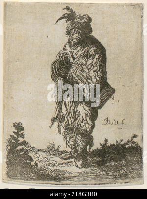 Johannes van Vliet (1628 - 1637 mentionné autour), copie d'après, joueur d'orgue à canon, feuille 9 de la série 'mendiants', origine de l'impression : 1632 - 1680, gravure et gravure sur cuivre, dimensions de la feuille : 8,9 x 6,9 cm, en bas à droite inscrit 'JG v. V. f Banque D'Images