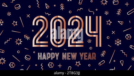 2024. Bonne année. Carte de voeux avec texte bonne année 2024. Feux d'artifice confettis style lumineux bonne année, Joyeux Noël. Fond de vacances 2024, bannière, affiche. Illustration vectorielle Illustration de Vecteur