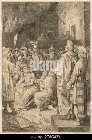 Nicolaes de Bruyn (1571 - 1656), Couronnement du Christ aux épines, feuillet 7 de la série 'la passion du Christ', origine de l'impression : 1618, gravure sur cuivre, dimensions de la feuille : 19,9 x 13,6 cm, numéroté '7' en bas à gauche et daté et monogrammé '1618, NDB' en bas au centre Banque D'Images