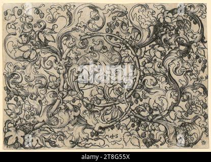 Martin Schongauer (1450 UM - 1491), artiste, gravure ornementale avec des vrilles de houblon, origine du support d'impression : 1470 - 1474, gravure sur cuivre, taille de la feuille : 8,3 x 11,7 cm, monogramme 'M + s' en bas au centre Banque D'Images