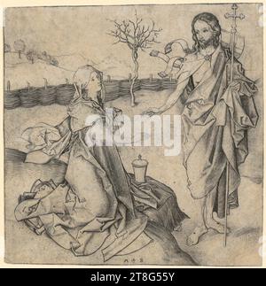 Martin Schongauer (1450 UM - 1491), artiste, Christ ressuscité apparaît à Marie Madeleine, date d'impression : 1470 - 1474, gravure sur cuivre, taille de la feuille : 15,8 x 16,0 cm, fond central monogrammé 'M + S. Banque D'Images
