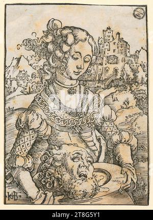 Hans Baldung Grien (1484, 1485 - 1545), Salomé avec la tête de Saint Jean le Baptiste, moyen : circa 1511 - 1512, gravure sur bois, retouché, dimensions de la feuille : 12,2 x 8,7 cm, monogrammé en bas à gauche 'HBG', recot en haut à droite noir Banque D'Images