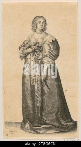 Wenzel Hollar (1607 - 1677), ornatus Muliebris, Wenzel Hollar (1607 - 1677), Dame au bracelet en perles, feuille 12 de la série 'ornatus Muliebriss', origine de l'impression : 1639, gravure, taille de la feuille : 13,7 x 7,6 cm, signée et datée en bas à gauche 'Hollar, fecit, 1639.', numérotée ci-dessous '11 Banque D'Images